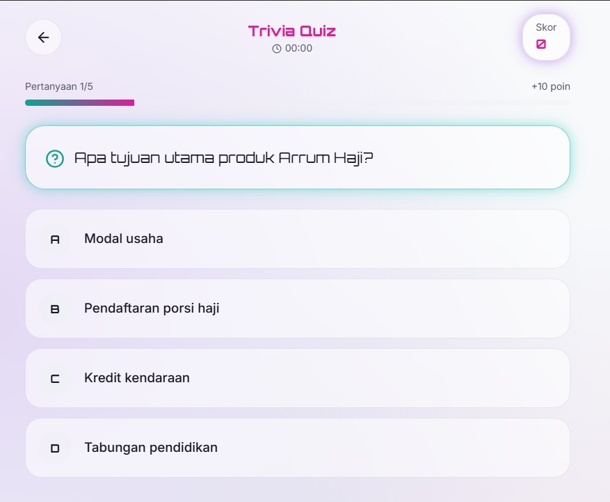 Permainan trivia yang menanyakan produk Pegadaian