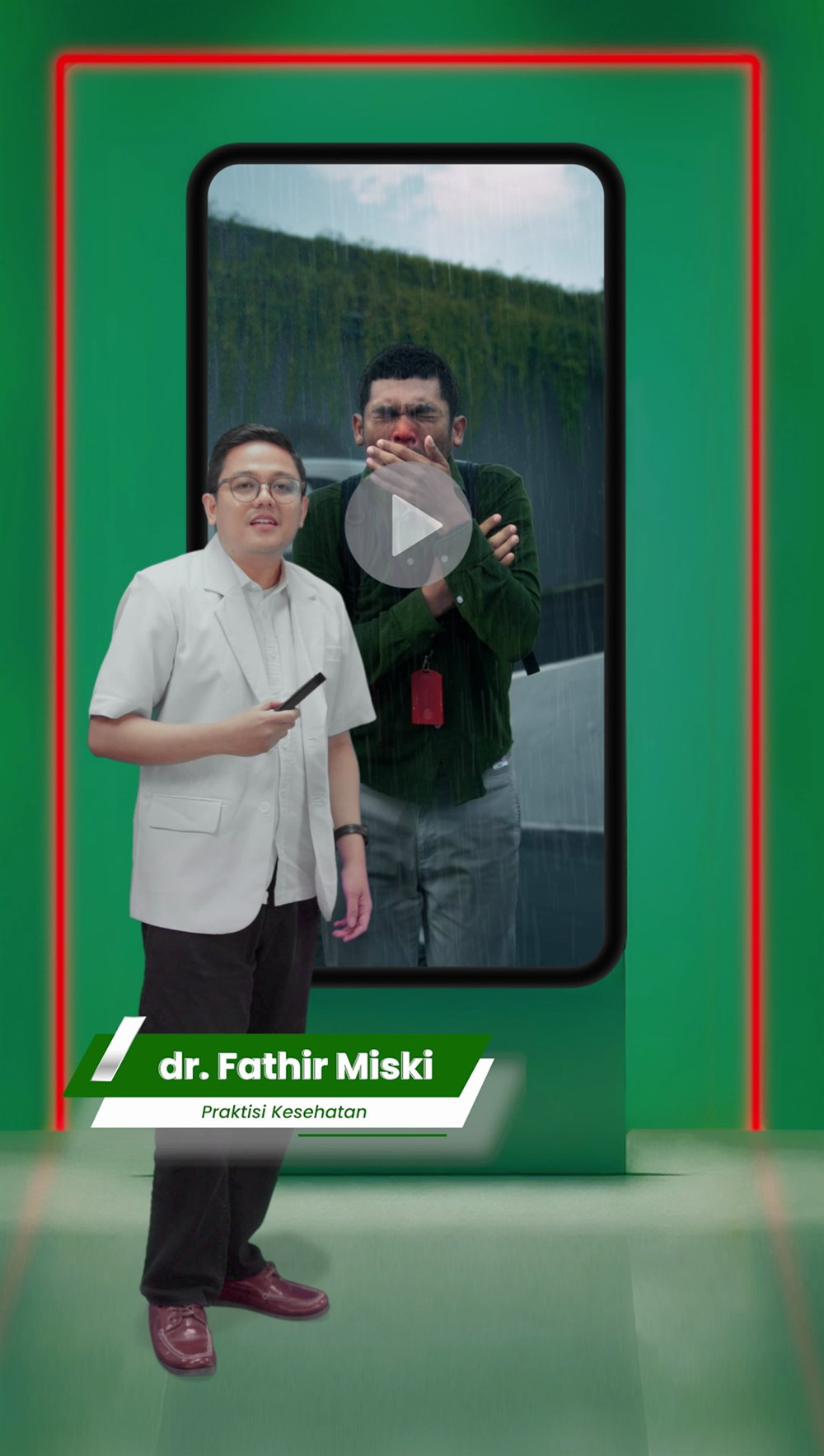 Adegan dr. Fathir Miski membawakan konten Neozep dengan latar hijau