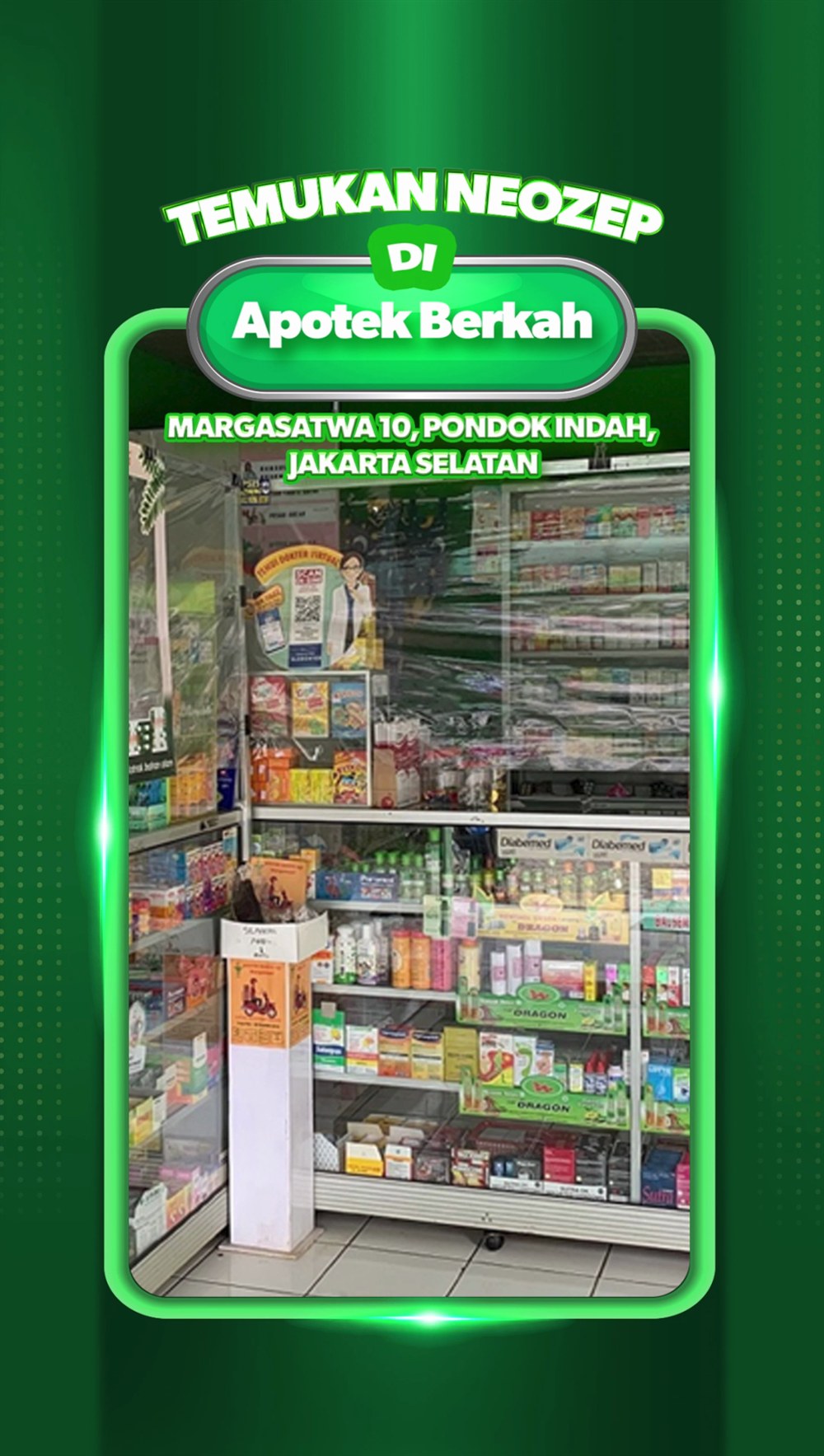 Kartu penutup dipersonalisasi dengan nama dan alamat apotek mitra